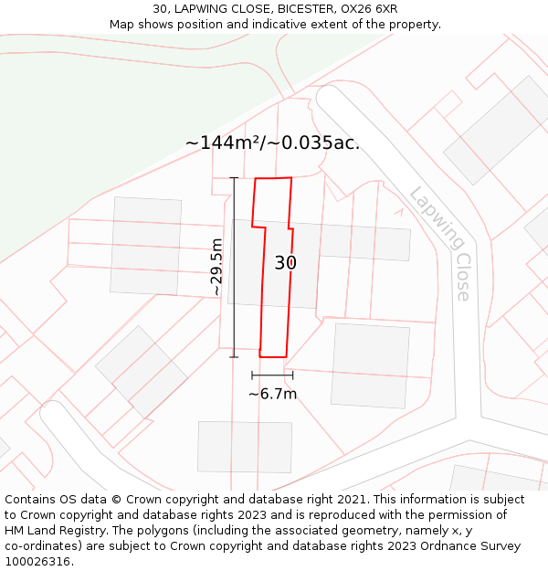 30, LAPWING CLOSE, BICESTER, OX26 6XR: Plot and title map