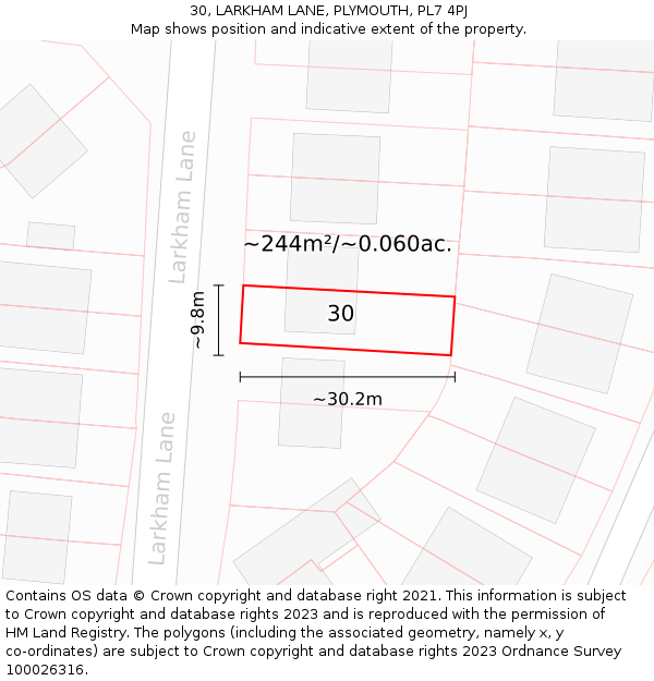 30, LARKHAM LANE, PLYMOUTH, PL7 4PJ: Plot and title map