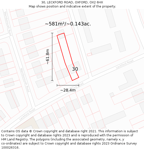 30, LECKFORD ROAD, OXFORD, OX2 6HX: Plot and title map