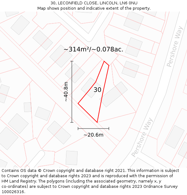 30, LECONFIELD CLOSE, LINCOLN, LN6 0NU: Plot and title map