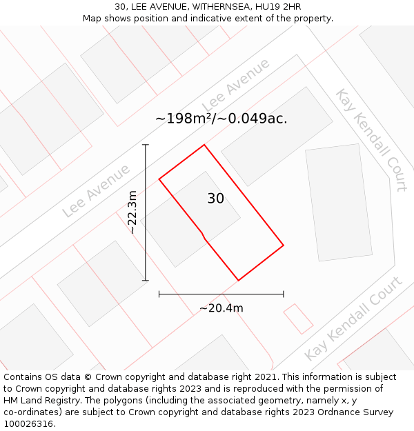 30, LEE AVENUE, WITHERNSEA, HU19 2HR: Plot and title map