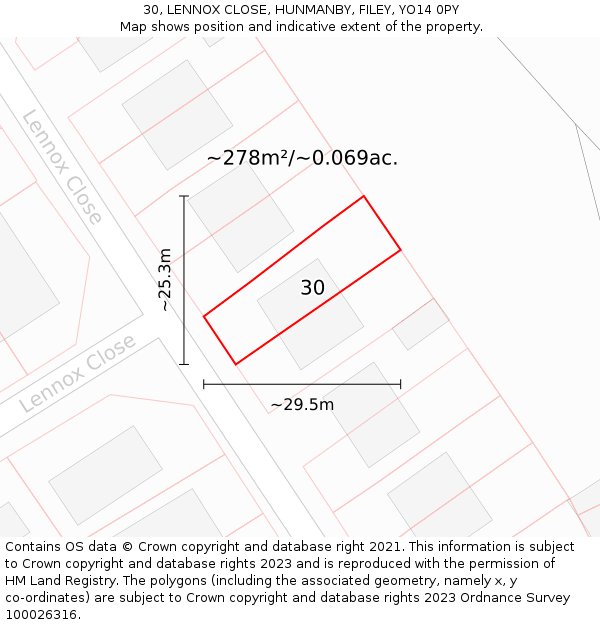 30, LENNOX CLOSE, HUNMANBY, FILEY, YO14 0PY: Plot and title map