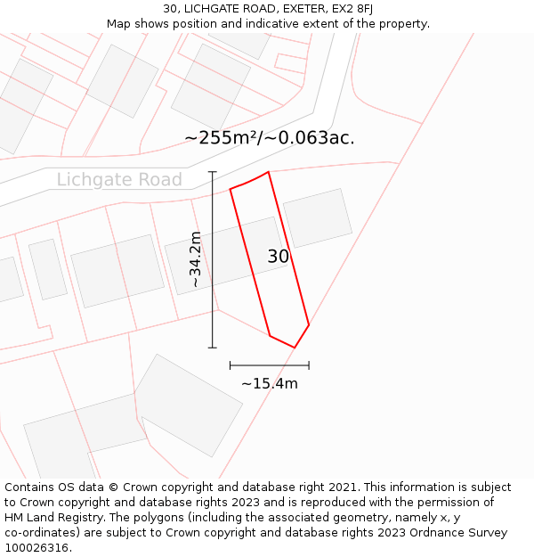 30, LICHGATE ROAD, EXETER, EX2 8FJ: Plot and title map