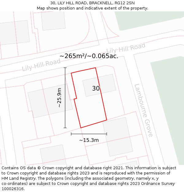 30, LILY HILL ROAD, BRACKNELL, RG12 2SN: Plot and title map