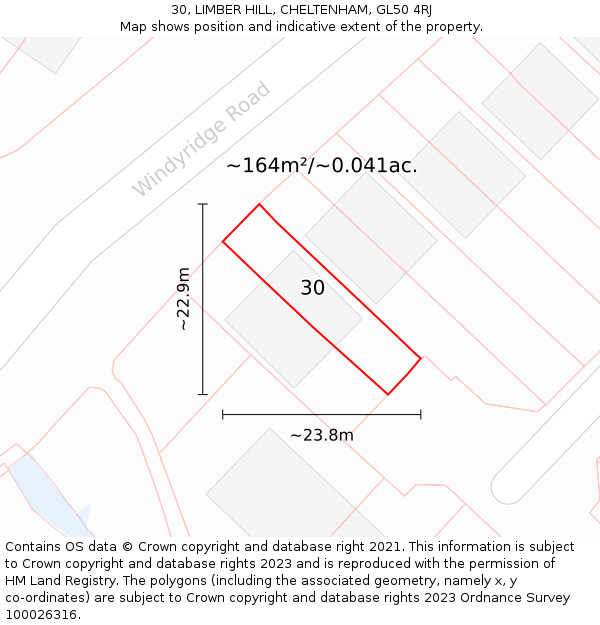 30, LIMBER HILL, CHELTENHAM, GL50 4RJ: Plot and title map