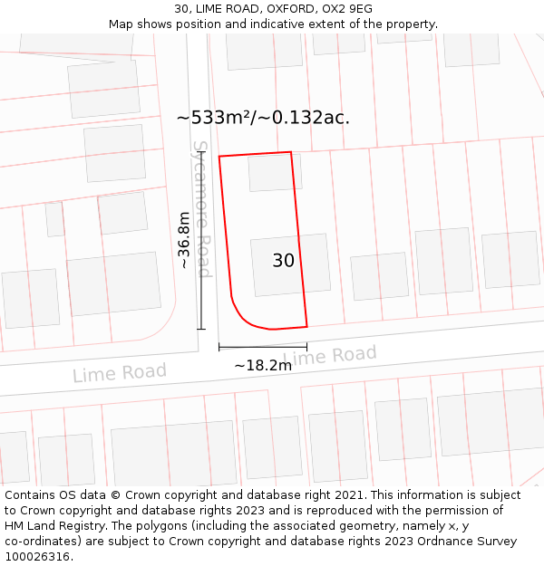 30, LIME ROAD, OXFORD, OX2 9EG: Plot and title map