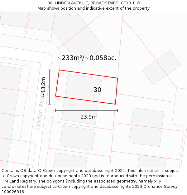 30, LINDEN AVENUE, BROADSTAIRS, CT10 1HR: Plot and title map