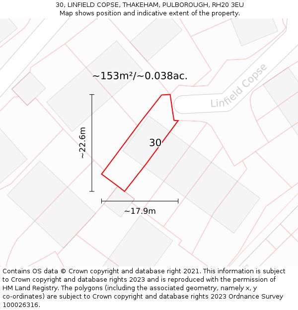 30, LINFIELD COPSE, THAKEHAM, PULBOROUGH, RH20 3EU: Plot and title map