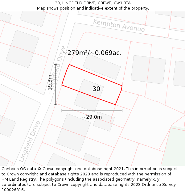 30, LINGFIELD DRIVE, CREWE, CW1 3TA: Plot and title map