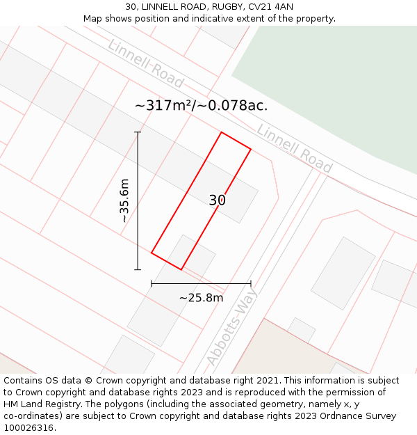 30, LINNELL ROAD, RUGBY, CV21 4AN: Plot and title map