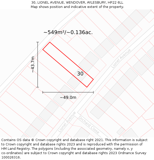 30, LIONEL AVENUE, WENDOVER, AYLESBURY, HP22 6LL: Plot and title map