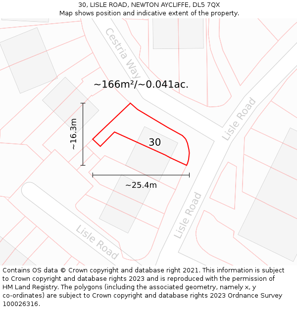 30, LISLE ROAD, NEWTON AYCLIFFE, DL5 7QX: Plot and title map