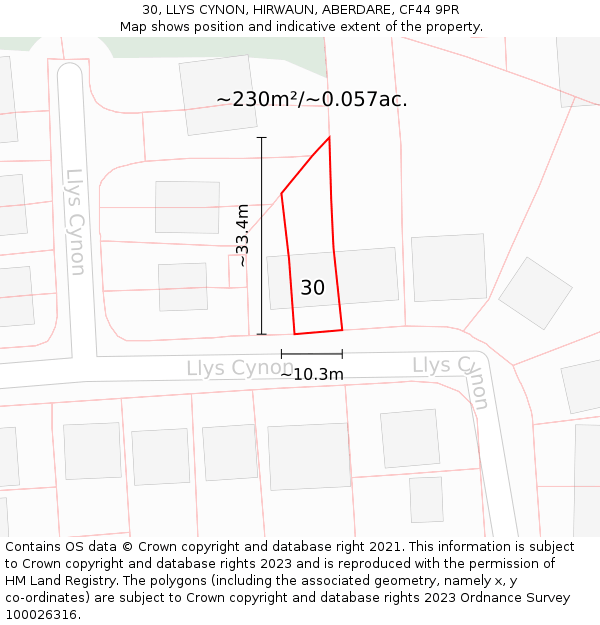 30, LLYS CYNON, HIRWAUN, ABERDARE, CF44 9PR: Plot and title map