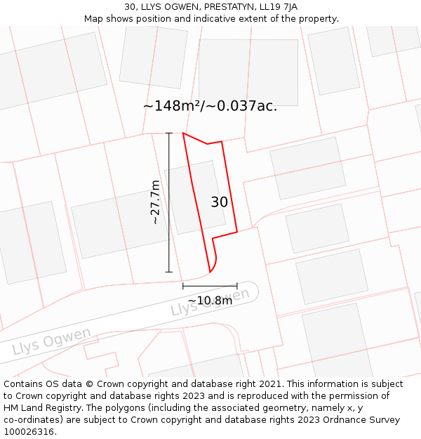 30, LLYS OGWEN, PRESTATYN, LL19 7JA: Plot and title map