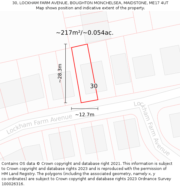 30, LOCKHAM FARM AVENUE, BOUGHTON MONCHELSEA, MAIDSTONE, ME17 4UT: Plot and title map