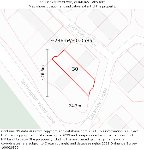 30, LOCKSLEY CLOSE, CHATHAM, ME5 9BT: Plot and title map