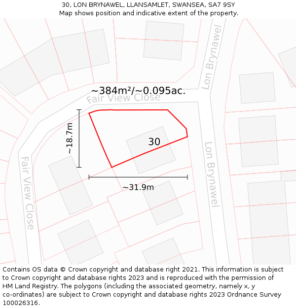 30, LON BRYNAWEL, LLANSAMLET, SWANSEA, SA7 9SY: Plot and title map