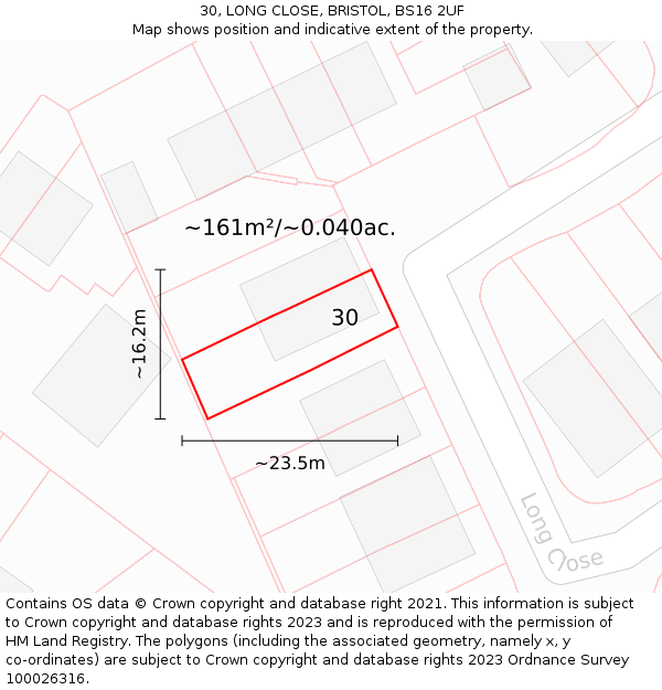 30, LONG CLOSE, BRISTOL, BS16 2UF: Plot and title map