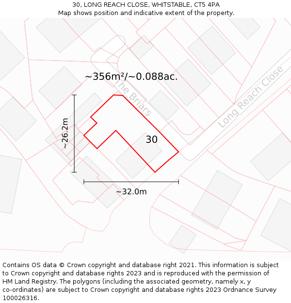 30, LONG REACH CLOSE, WHITSTABLE, CT5 4PA: Plot and title map