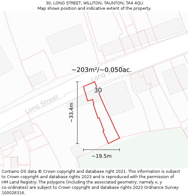 30, LONG STREET, WILLITON, TAUNTON, TA4 4QU: Plot and title map