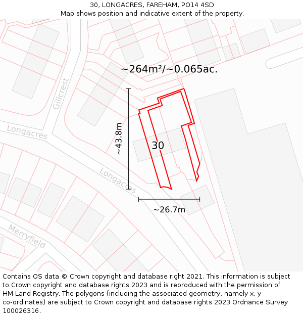 30, LONGACRES, FAREHAM, PO14 4SD: Plot and title map