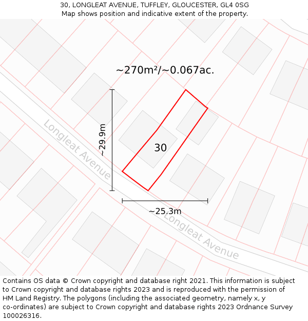 30, LONGLEAT AVENUE, TUFFLEY, GLOUCESTER, GL4 0SG: Plot and title map