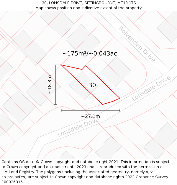 30, LONSDALE DRIVE, SITTINGBOURNE, ME10 1TS: Plot and title map