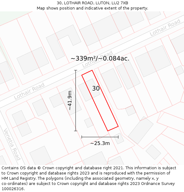 30, LOTHAIR ROAD, LUTON, LU2 7XB: Plot and title map