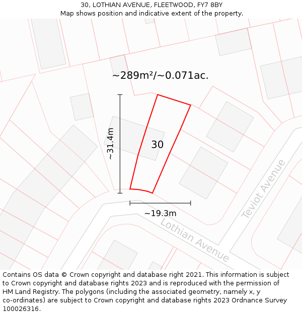 30, LOTHIAN AVENUE, FLEETWOOD, FY7 8BY: Plot and title map