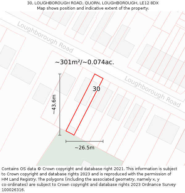 30, LOUGHBOROUGH ROAD, QUORN, LOUGHBOROUGH, LE12 8DX: Plot and title map