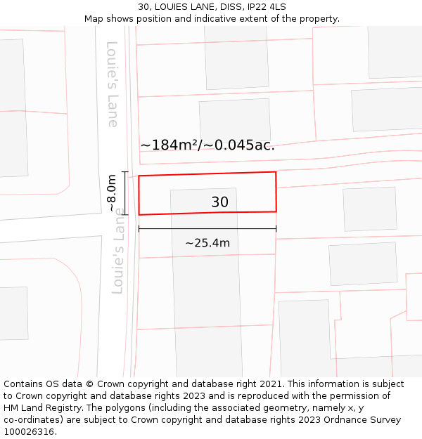 30, LOUIES LANE, DISS, IP22 4LS: Plot and title map