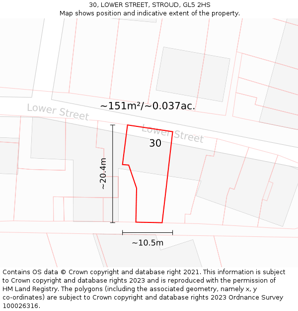 30, LOWER STREET, STROUD, GL5 2HS: Plot and title map