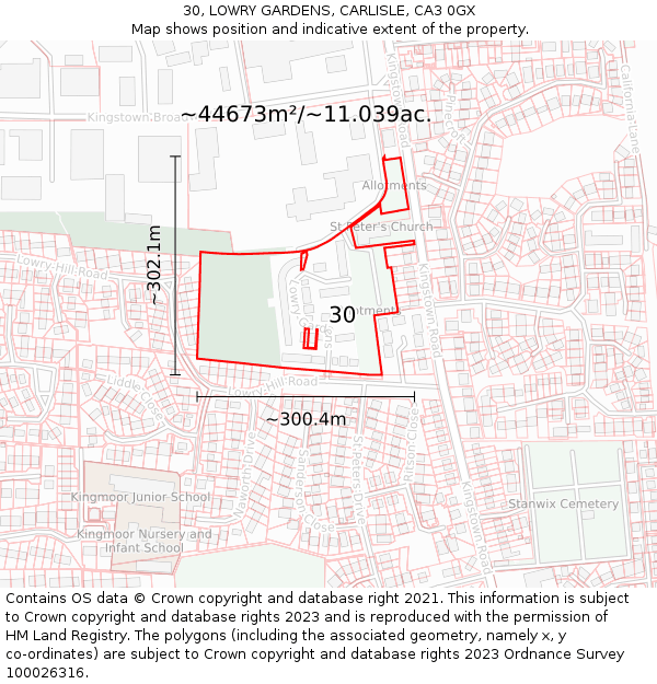 30, LOWRY GARDENS, CARLISLE, CA3 0GX: Plot and title map