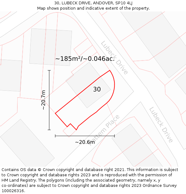 30, LUBECK DRIVE, ANDOVER, SP10 4LJ: Plot and title map