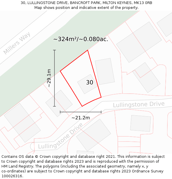 30, LULLINGSTONE DRIVE, BANCROFT PARK, MILTON KEYNES, MK13 0RB: Plot and title map