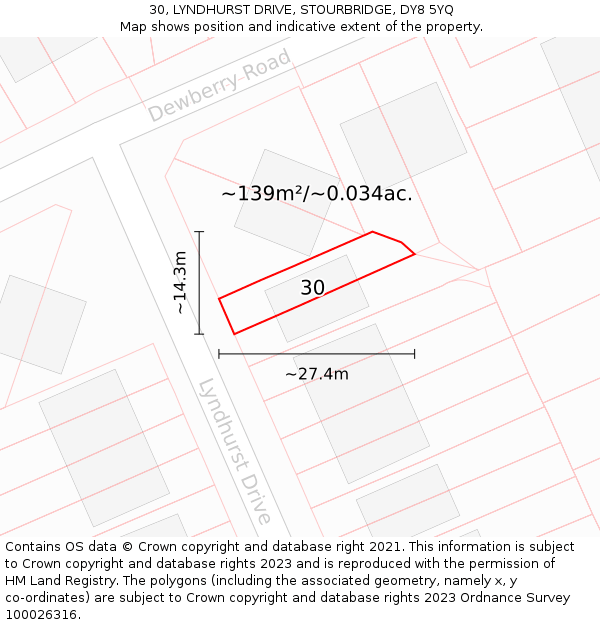 30, LYNDHURST DRIVE, STOURBRIDGE, DY8 5YQ: Plot and title map