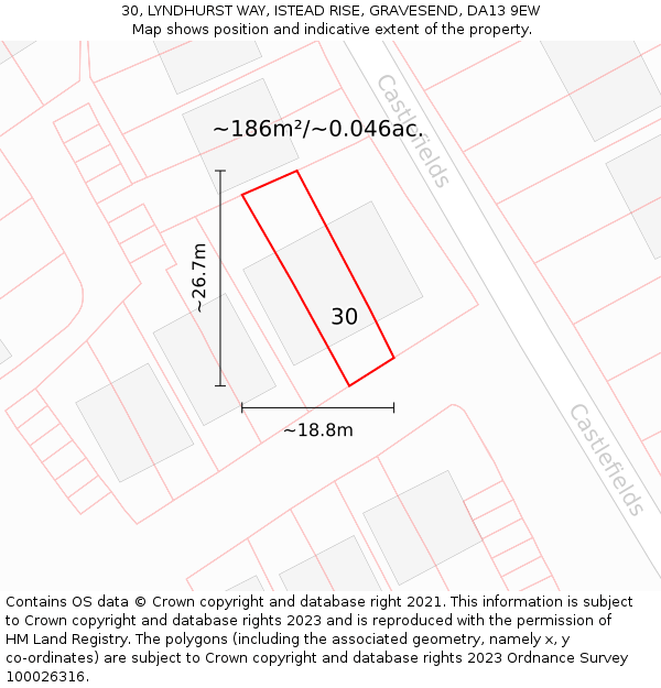 30, LYNDHURST WAY, ISTEAD RISE, GRAVESEND, DA13 9EW: Plot and title map