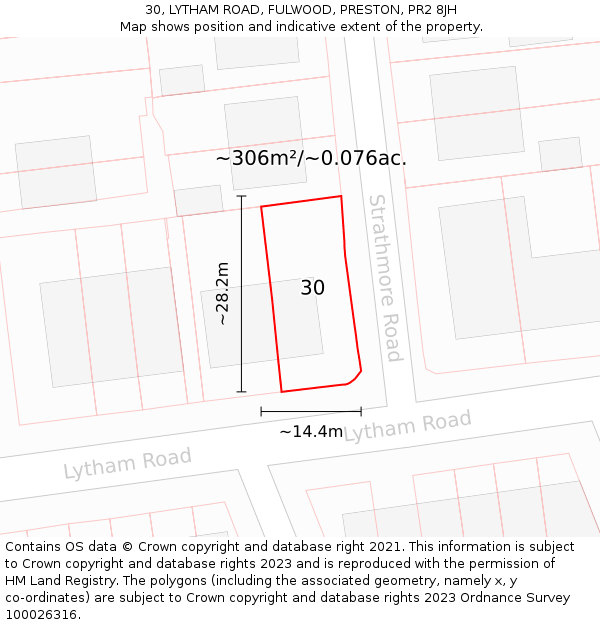 30, LYTHAM ROAD, FULWOOD, PRESTON, PR2 8JH: Plot and title map