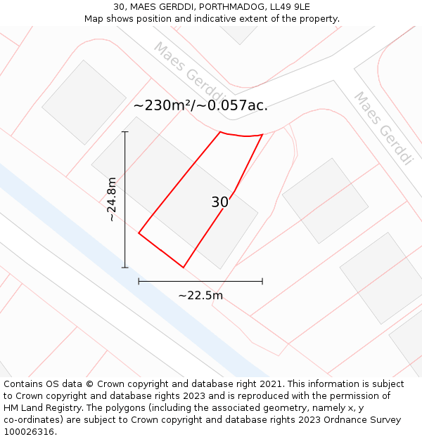 30, MAES GERDDI, PORTHMADOG, LL49 9LE: Plot and title map