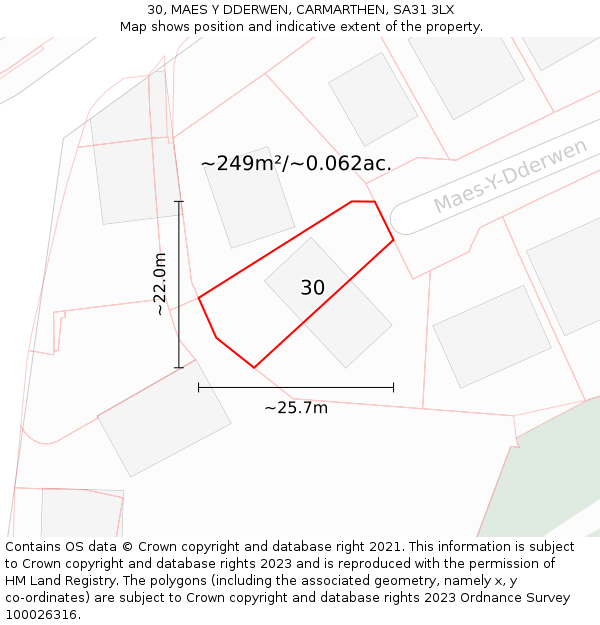 30, MAES Y DDERWEN, CARMARTHEN, SA31 3LX: Plot and title map