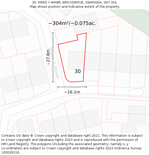 30, MAES Y WAWR, BIRCHGROVE, SWANSEA, SA7 0HL: Plot and title map