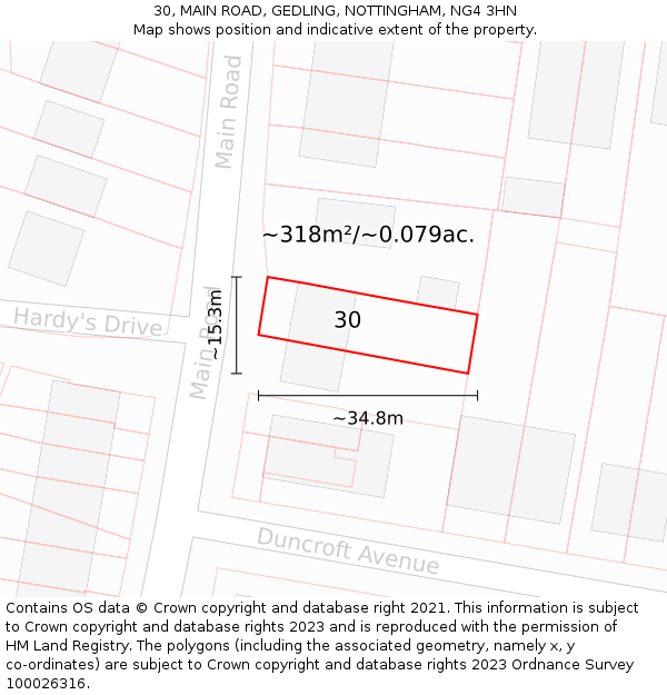 30, MAIN ROAD, GEDLING, NOTTINGHAM, NG4 3HN: Plot and title map