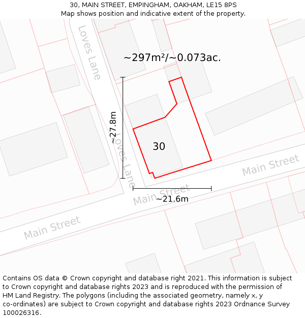 30, MAIN STREET, EMPINGHAM, OAKHAM, LE15 8PS: Plot and title map