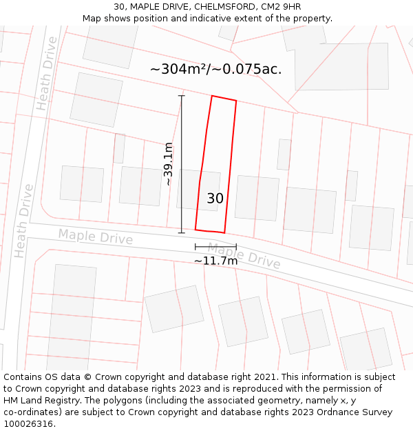 30, MAPLE DRIVE, CHELMSFORD, CM2 9HR: Plot and title map