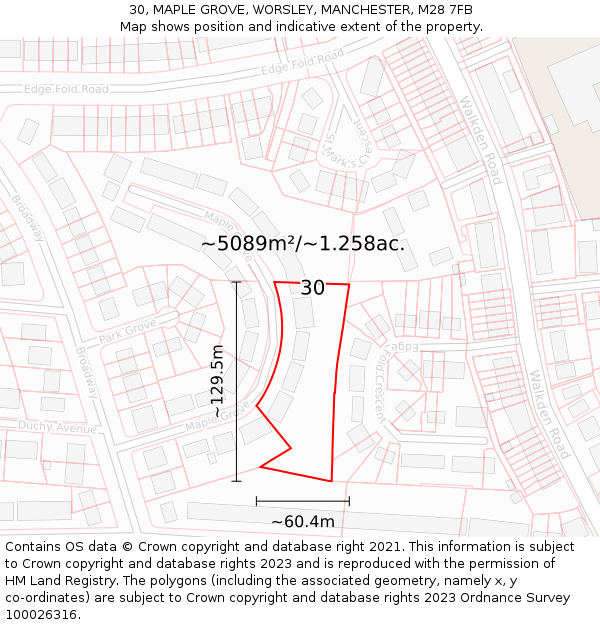 30, MAPLE GROVE, WORSLEY, MANCHESTER, M28 7FB: Plot and title map