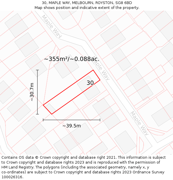 30, MAPLE WAY, MELBOURN, ROYSTON, SG8 6BD: Plot and title map