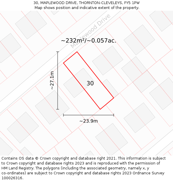 30, MAPLEWOOD DRIVE, THORNTON-CLEVELEYS, FY5 1PW: Plot and title map