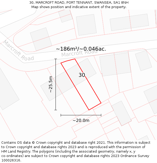 30, MARCROFT ROAD, PORT TENNANT, SWANSEA, SA1 8NH: Plot and title map