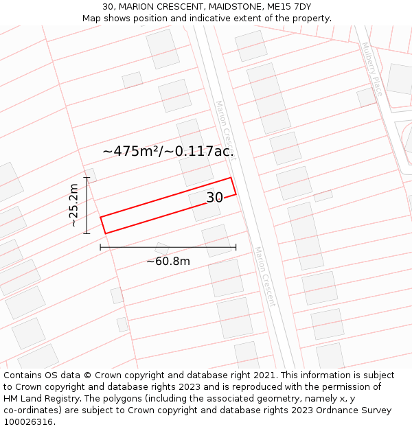 30, MARION CRESCENT, MAIDSTONE, ME15 7DY: Plot and title map