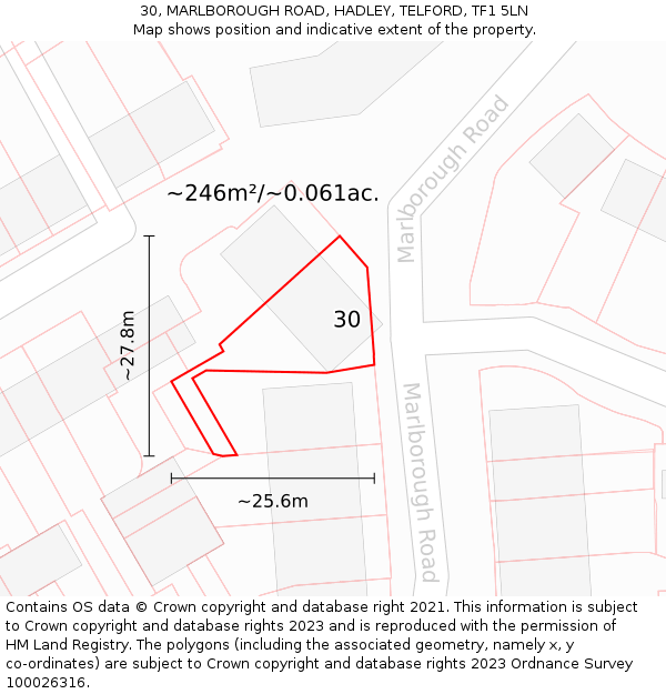 30, MARLBOROUGH ROAD, HADLEY, TELFORD, TF1 5LN: Plot and title map